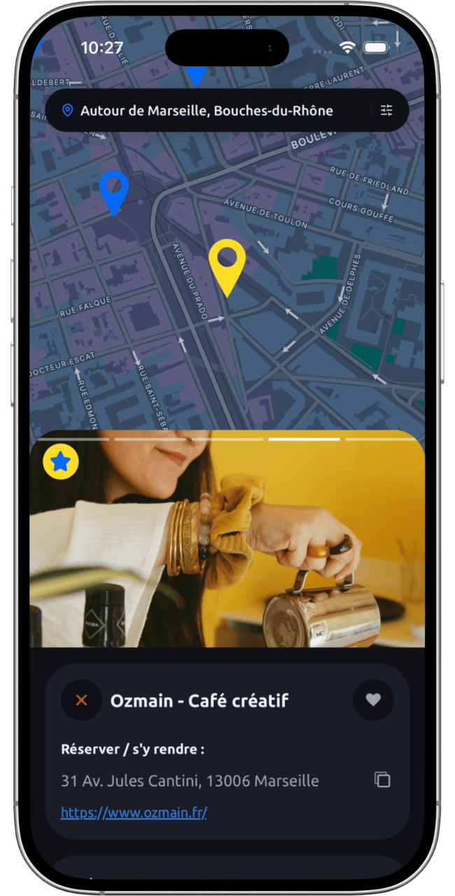 Écran Carte de l'application Activiz