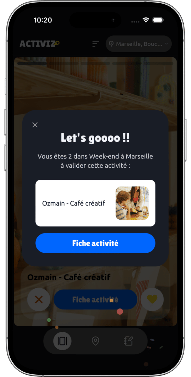 Écran Organisation de l'application Activiz