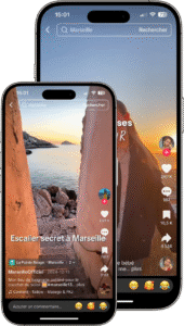 mock-up de téléphone sur tiktok cherchant des activités